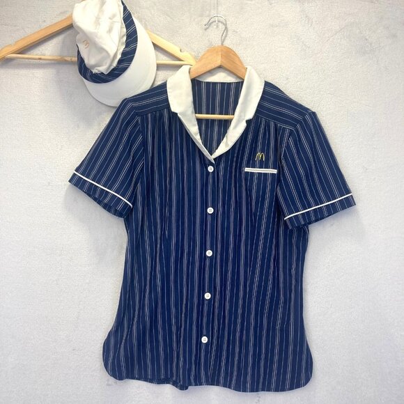 Vintage 80s McDonald's Uniform Top & Hat Womens Medium M Retro Costume Shirt Cap - Picture 1 of 15